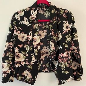 Love Tree Black Floral Lightweight Blazer Jacket